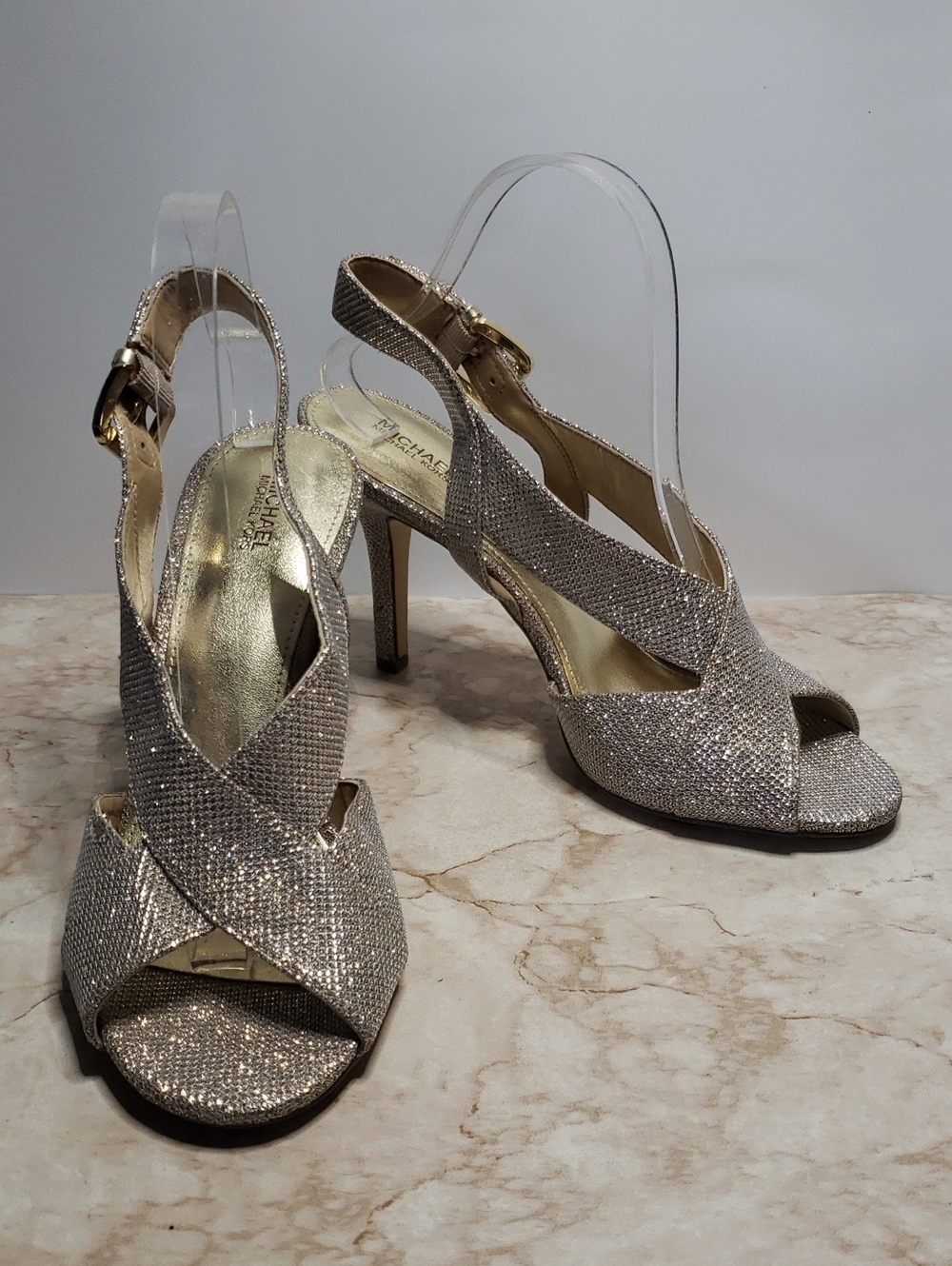 Michael Kors Gold/Silver Shimmering Mesh Slingback Heels Size 10
